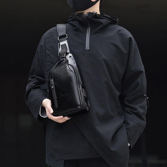 Men's Classic Style Solid Color Leather Waist Bags