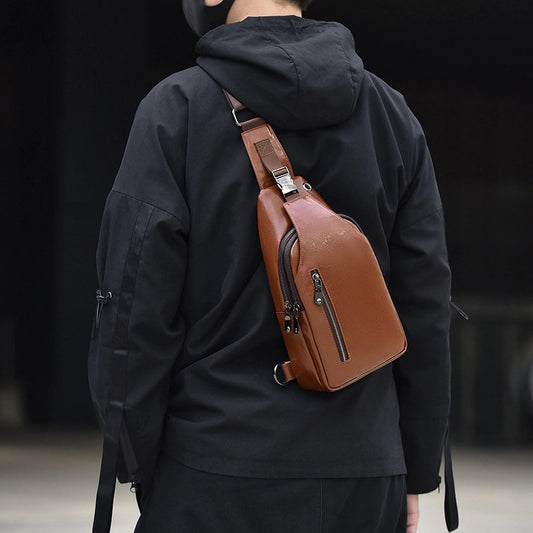 Men's Classic Style Solid Color Leather Waist Bags