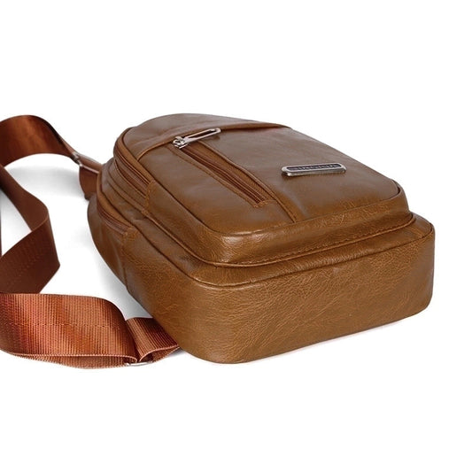 Men's Vintage Style Solid Color Pu Leather Waterproof Waist Bags