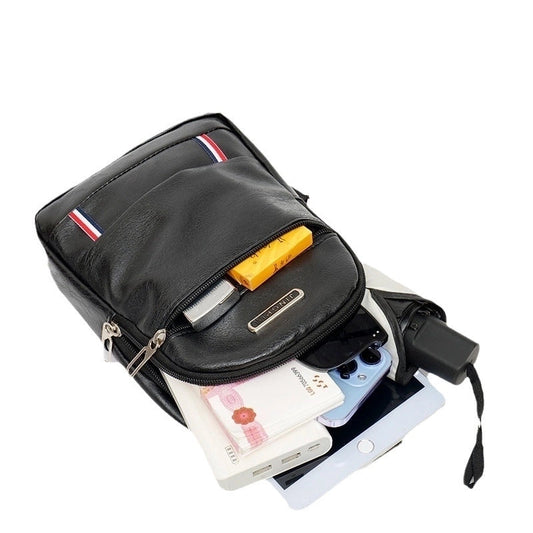 Men's Solid Color Pu Leather Zipper Crossbody Bag Fanny Pack