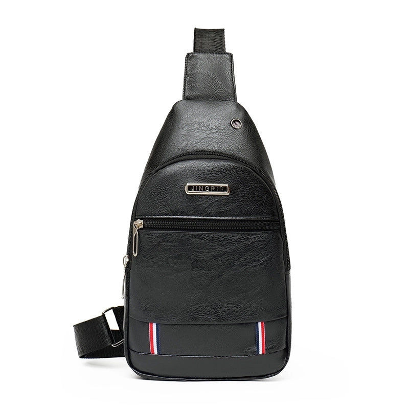 Men's Solid Color Pu Leather Zipper Crossbody Bag Fanny Pack