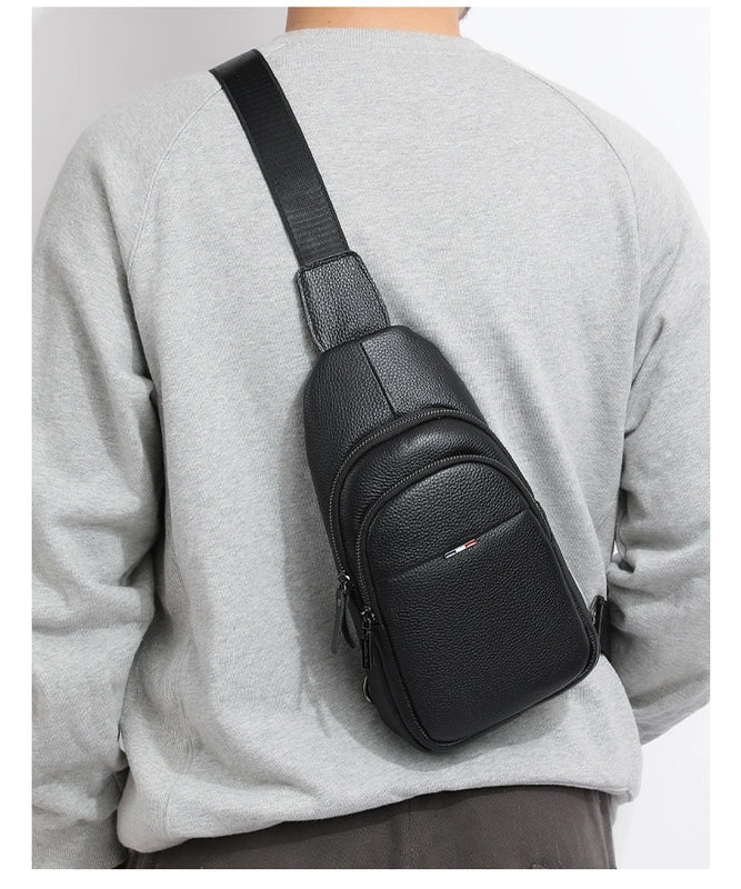Men's Streetwear Solid Color Leather Waterproof Waist Bags