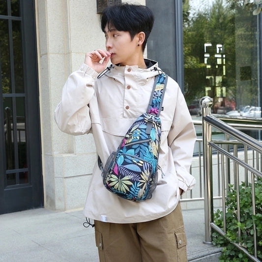 Men's Leaves Solid Color Nylon Zipper Fanny Pack