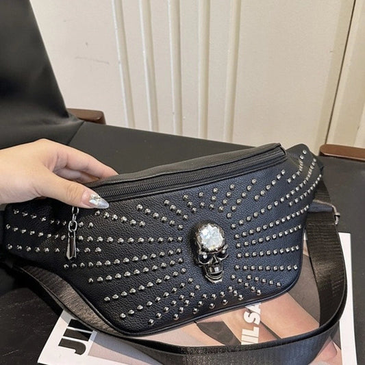 Unisex Skull Pu Leather Zipper Crossbody Bag Fanny Pack