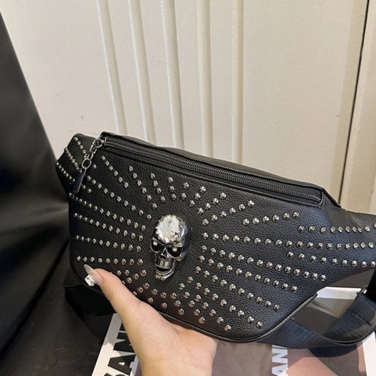 Unisex Skull Pu Leather Zipper Crossbody Bag Fanny Pack