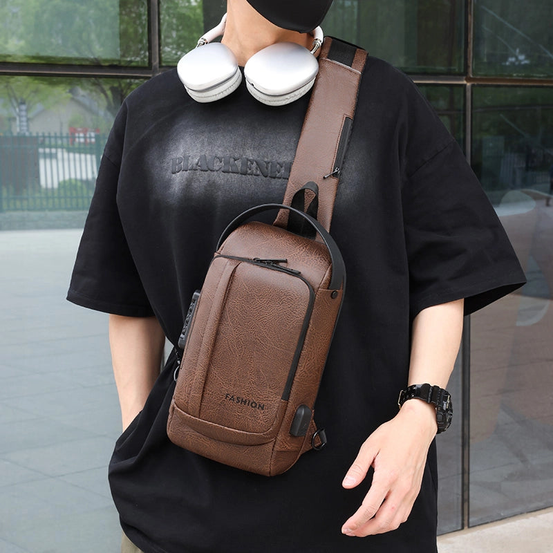Men's Solid Color Water Repellent Sewing Thread Zipper Fanny Pack