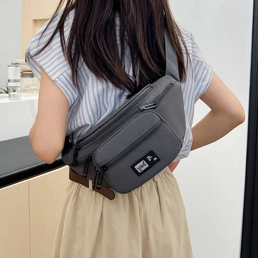 Unisex Solid Color Nylon Sewing Thread Zipper Crossbody Bag Fanny Pack