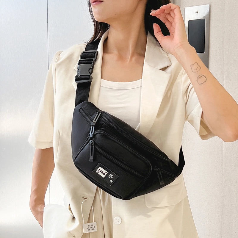 Unisex Solid Color Nylon Sewing Thread Zipper Crossbody Bag Fanny Pack
