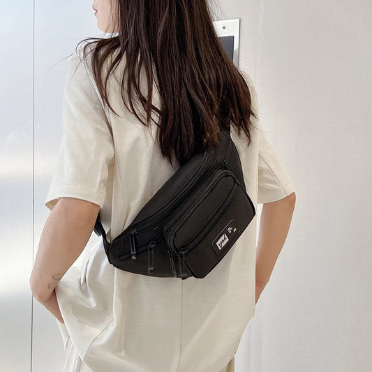 Unisex Solid Color Nylon Sewing Thread Zipper Crossbody Bag Fanny Pack