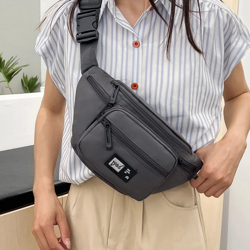 Unisex Solid Color Nylon Sewing Thread Zipper Crossbody Bag Fanny Pack