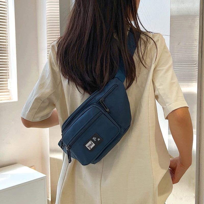 Unisex Solid Color Nylon Sewing Thread Zipper Crossbody Bag Fanny Pack