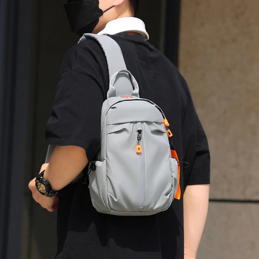 Men's Solid Color Oxford Cloth Sewing Thread Zipper Crossbody Bag Fanny Pack