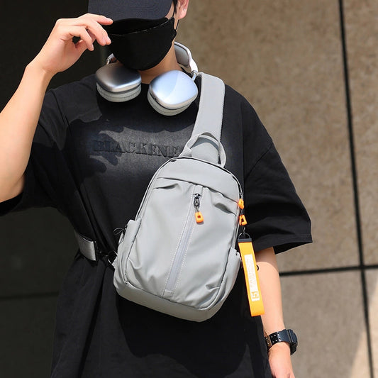 Men's Solid Color Oxford Cloth Sewing Thread Zipper Crossbody Bag Fanny Pack