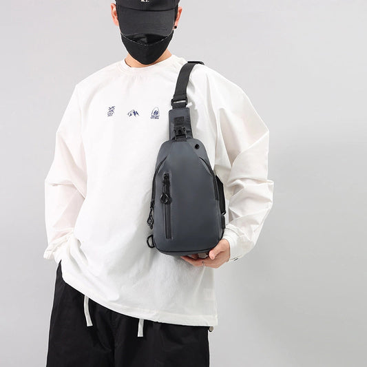 Men's Solid Color Oxford Cloth Sewing Thread Zipper Crossbody Bag Fanny Pack