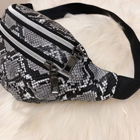 Men's Snakeskin Pu Leather Zipper Fanny Pack