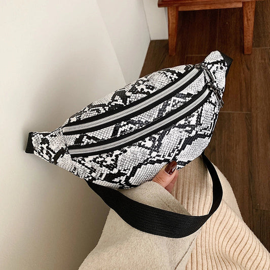 Men's Snakeskin Pu Leather Zipper Fanny Pack