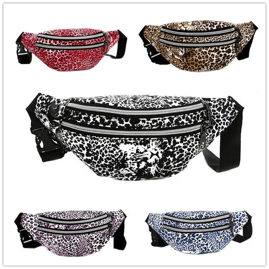 Men's Leopard Pu Leather Zipper Fanny Pack