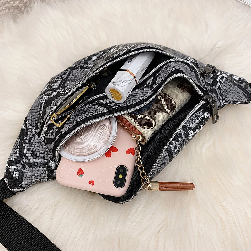 Men's Snakeskin Pu Leather Zipper Fanny Pack