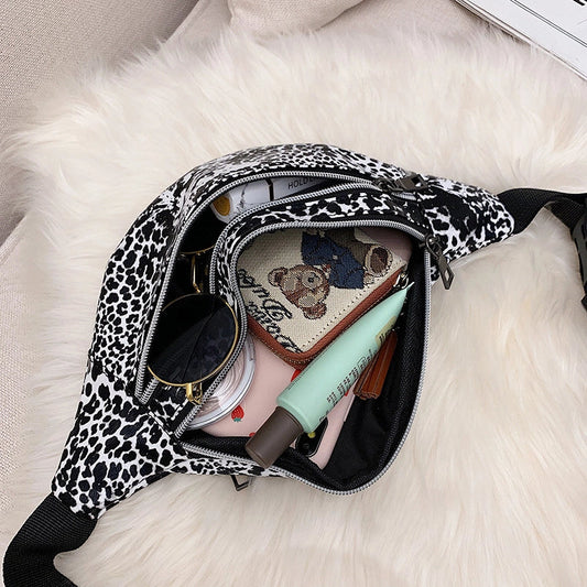 Men's Leopard Pu Leather Zipper Fanny Pack