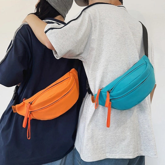 Unisex Solid Color Nylon Sewing Thread Zipper Fanny Pack