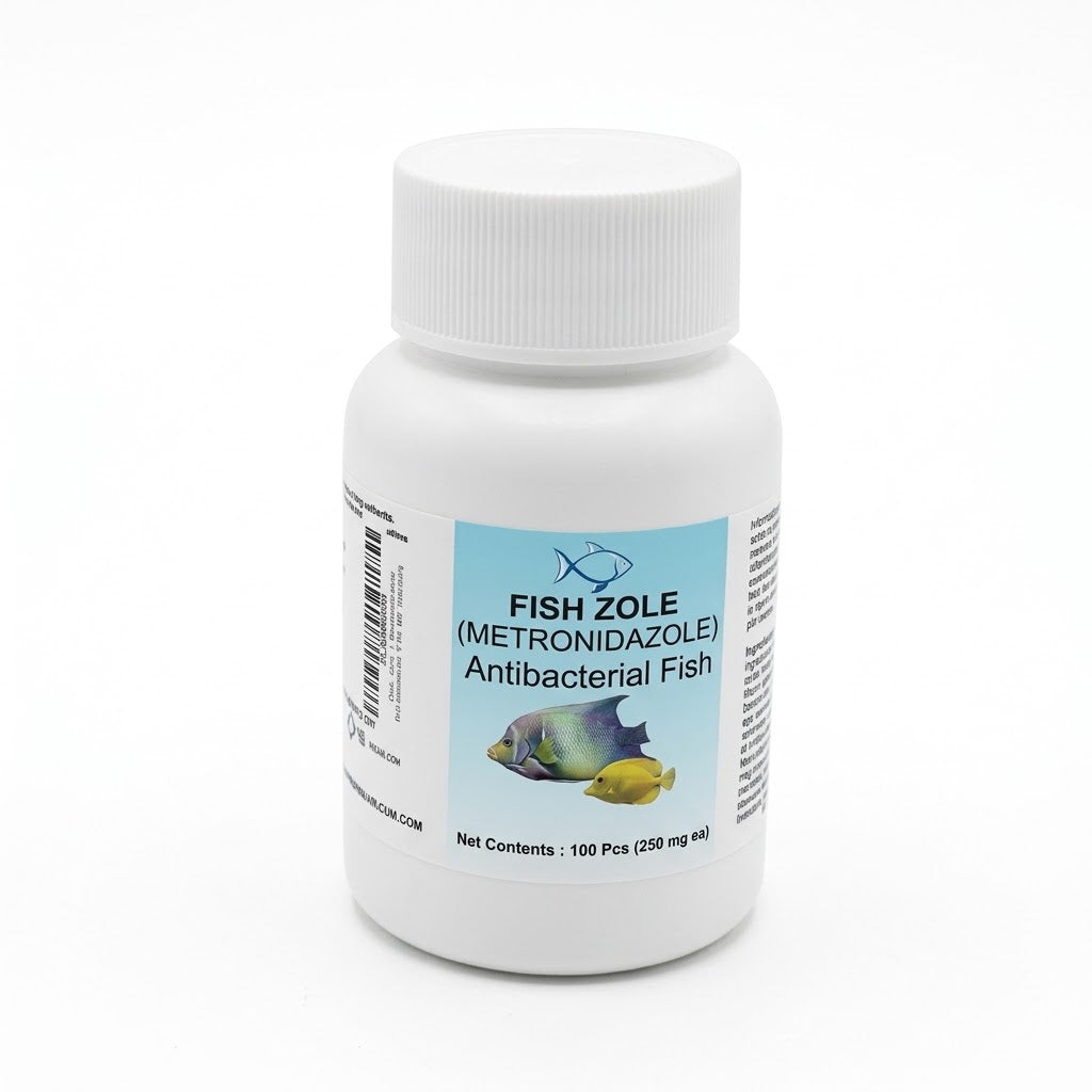 Fish Zole metronidazole 250 mg antibacterial for ornamental aquarium fish, 100-count bottle