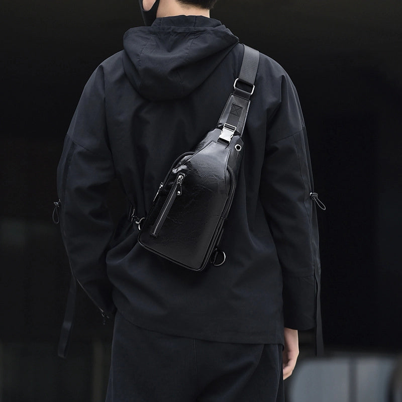 Men's Classic Style Solid Color Leather Waist Bags