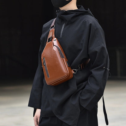 Men's Classic Style Solid Color Leather Waist Bags