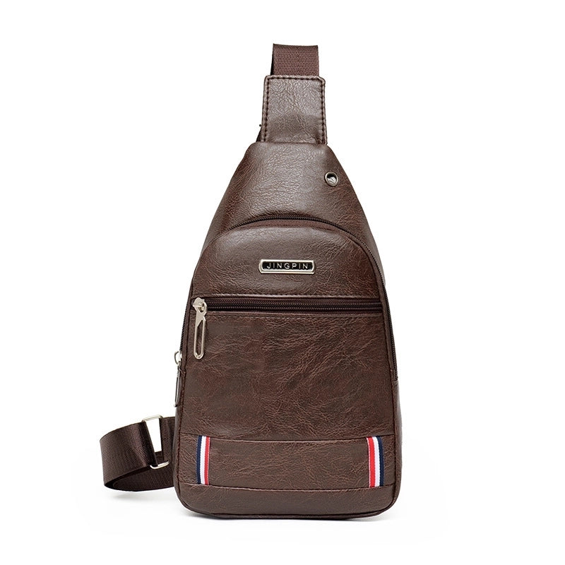 Men's Solid Color Pu Leather Zipper Crossbody Bag Fanny Pack