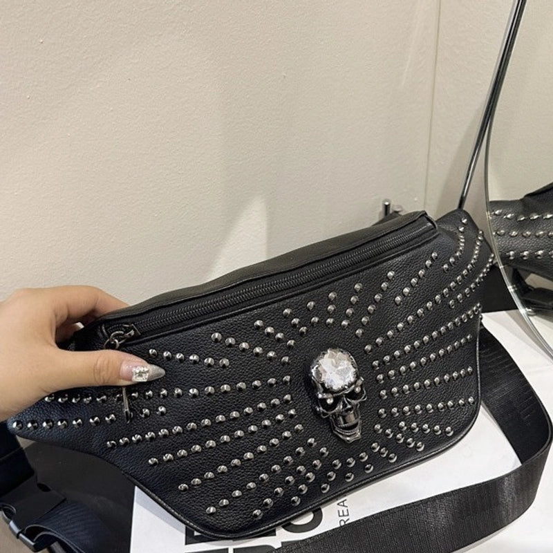 Unisex Skull Pu Leather Zipper Crossbody Bag Fanny Pack
