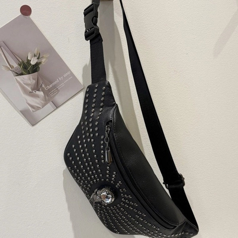 Unisex Skull Pu Leather Zipper Crossbody Bag Fanny Pack