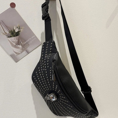 Unisex Skull Pu Leather Zipper Crossbody Bag Fanny Pack