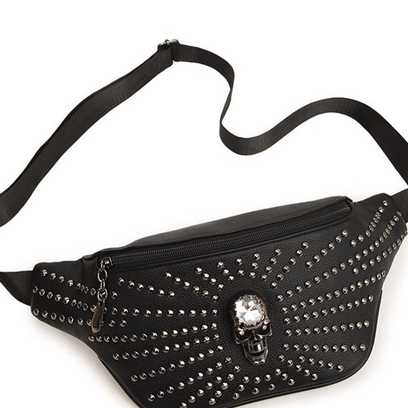 Unisex Skull Pu Leather Zipper Crossbody Bag Fanny Pack