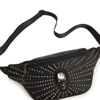 Unisex Skull Pu Leather Zipper Crossbody Bag Fanny Pack