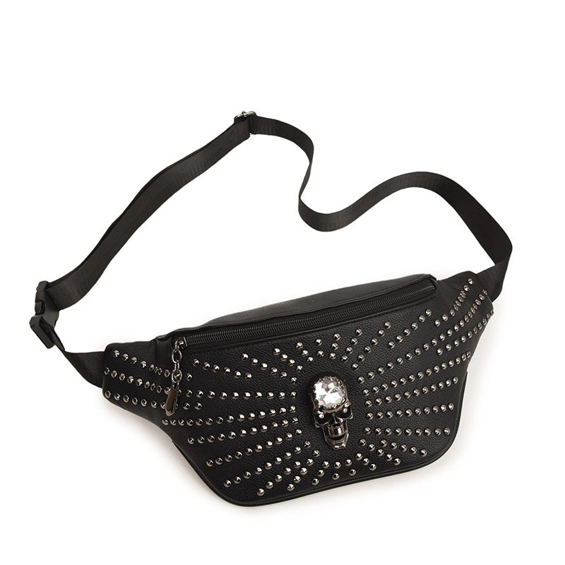 Unisex Skull Pu Leather Zipper Crossbody Bag Fanny Pack