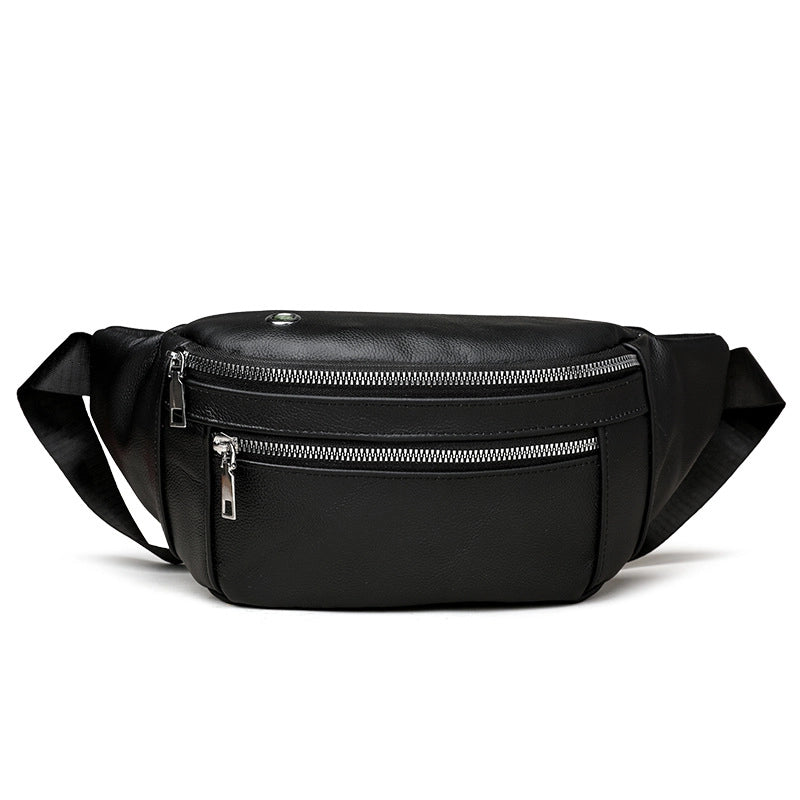 Unisex Solid Color Leather Zipper Fanny Pack