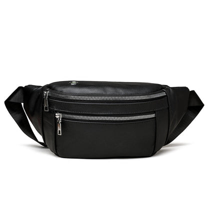 Unisex Solid Color Leather Zipper Fanny Pack