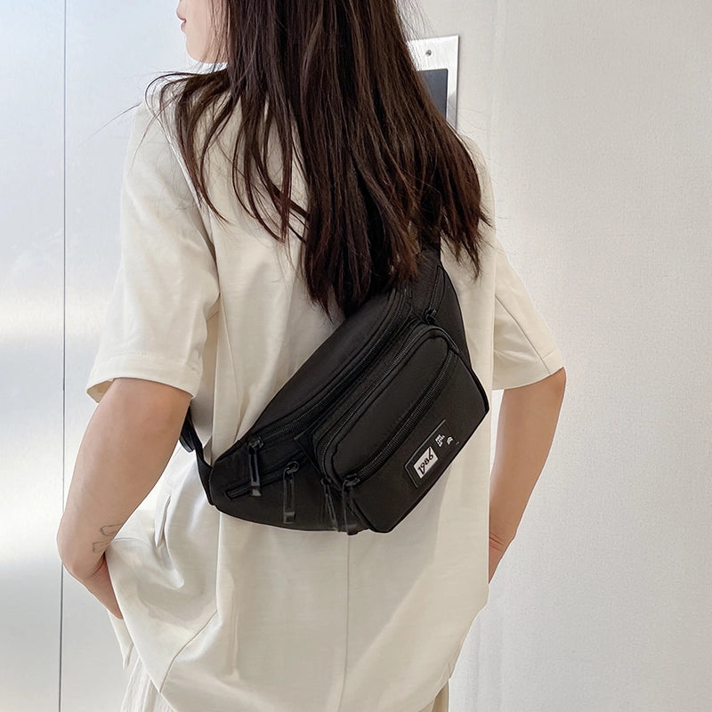 Unisex Solid Color Nylon Sewing Thread Zipper Crossbody Bag Fanny Pack