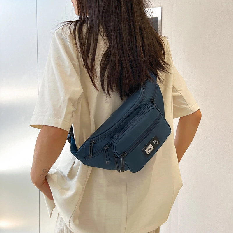 Unisex Solid Color Nylon Sewing Thread Zipper Crossbody Bag Fanny Pack