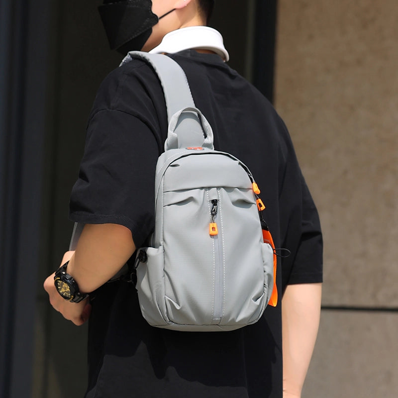 Men's Solid Color Oxford Cloth Sewing Thread Zipper Crossbody Bag Fanny Pack
