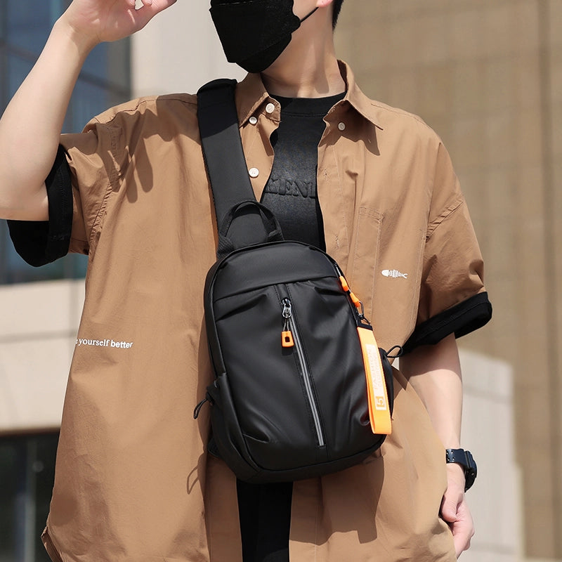 Men's Solid Color Oxford Cloth Sewing Thread Zipper Crossbody Bag Fanny Pack