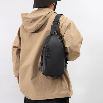 Men's Solid Color Oxford Cloth Sewing Thread Zipper Crossbody Bag Fanny Pack