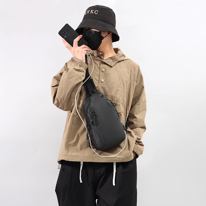Men's Solid Color Oxford Cloth Sewing Thread Zipper Crossbody Bag Fanny Pack