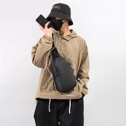 Men's Solid Color Oxford Cloth Sewing Thread Zipper Crossbody Bag Fanny Pack