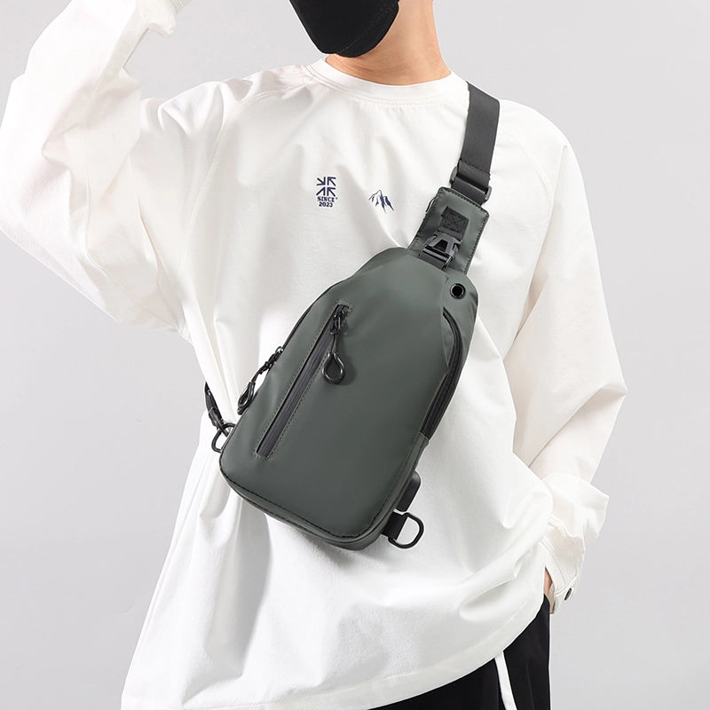 Men's Solid Color Oxford Cloth Sewing Thread Zipper Crossbody Bag Fanny Pack