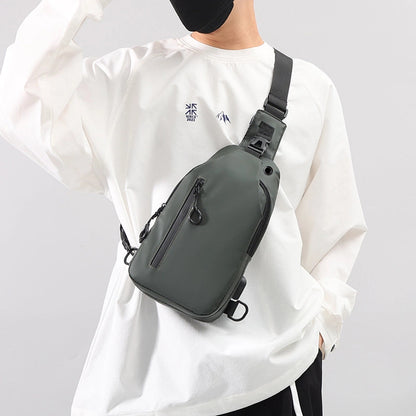 Men's Solid Color Oxford Cloth Sewing Thread Zipper Crossbody Bag Fanny Pack