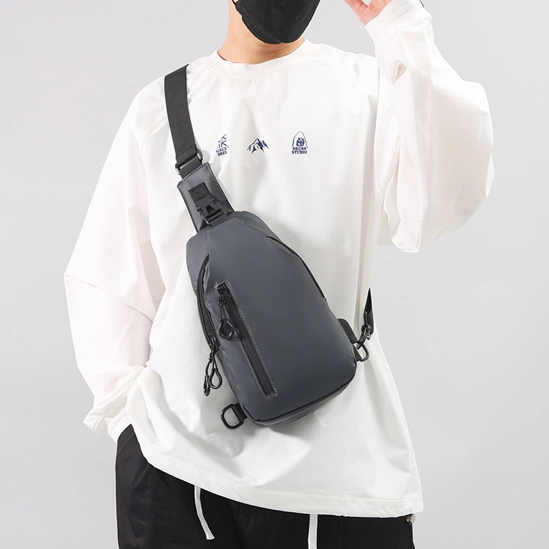 Men's Solid Color Oxford Cloth Sewing Thread Zipper Crossbody Bag Fanny Pack