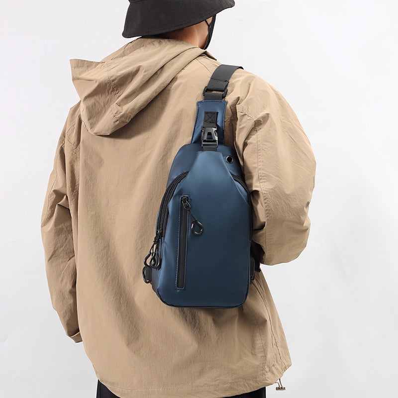 Men's Solid Color Oxford Cloth Sewing Thread Zipper Crossbody Bag Fanny Pack