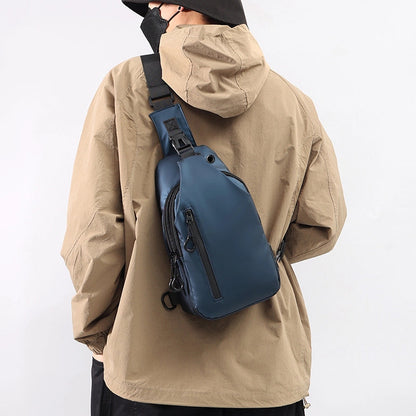 Men's Solid Color Oxford Cloth Sewing Thread Zipper Crossbody Bag Fanny Pack