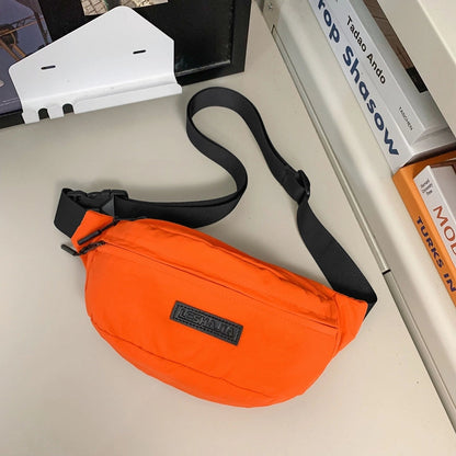 Unisex Solid Color Nylon Zipper Fanny Pack