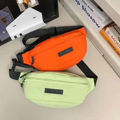 Unisex Solid Color Nylon Zipper Fanny Pack